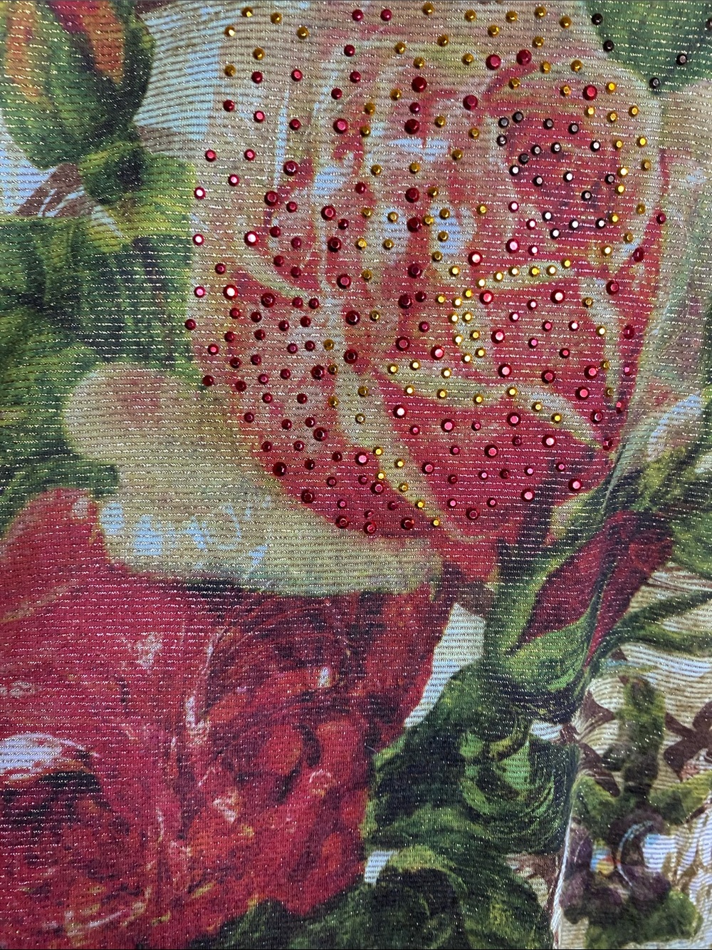Dressbarn NWOT Metallic Floral Scoop Neck Short Sleeve Top Stretchy Comfy - Picture 4 of 7